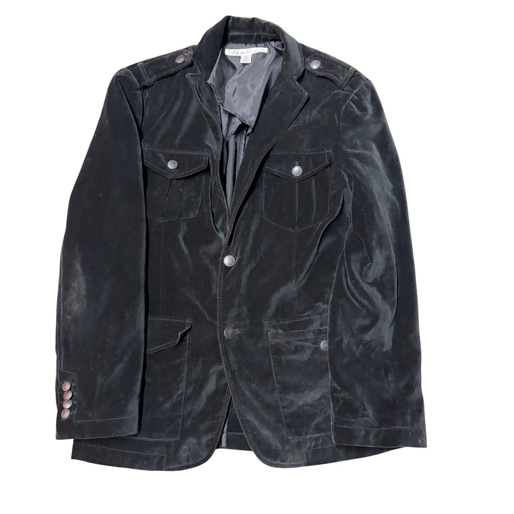 Kenneth Cole New York Mens Black Velvet Field Jacket Blazer Military Medium 40